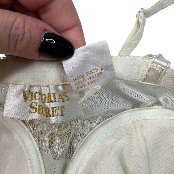 Victorias Secret VTG Bodysuit Teddy Lingerie Sheer Underwire Gold White 36 Small - Picture 8 of 8